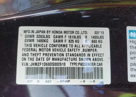 2013 Honda Cr-Z Ex z USA, uszkodzony, nr VIN JHMZF1D69DS002610